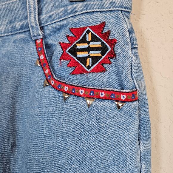 Lew Magram Light Wash Denim Jeans Vintage Women's 10 Southwestern Embellished - Picture 4 of 11